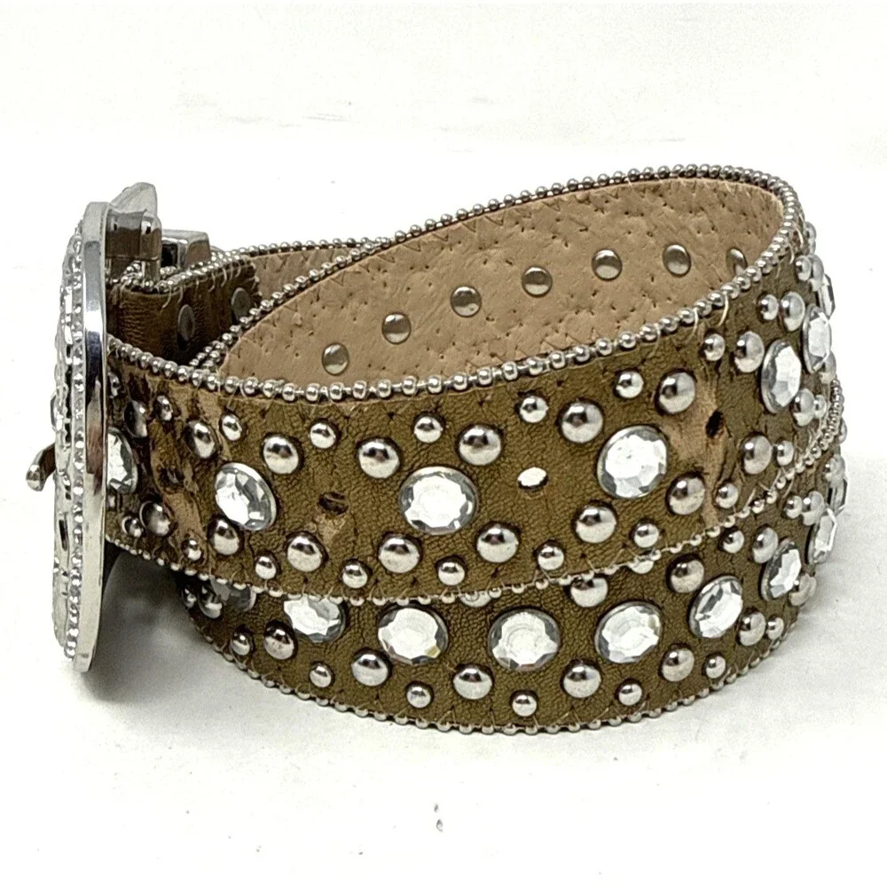 Womens Western Blingy Belt Sz L Studs Rhinestones Boujee Rodeo Gilded Queen Bey